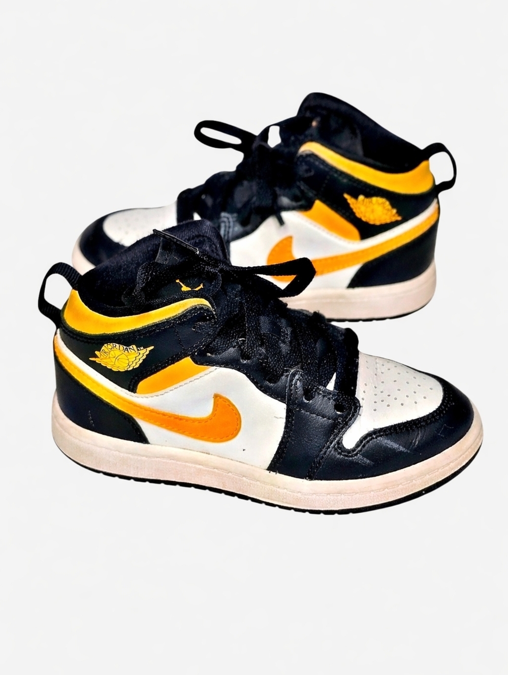 Jordan 1 Mid Pollen Kids Sneakers Size 12C Black Yellow Leather